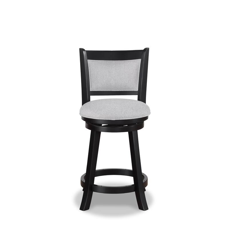 2Pc Swivel Pub Stools Counter Height Chair Upholstered Seat Footrest Wooden Dining Room Furniture Black/Dove