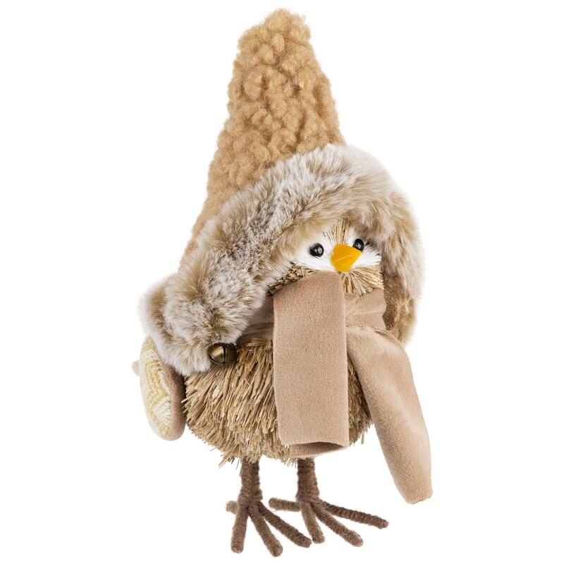 Woodland Bird in Winter Hat Christmas Figurine - 8"