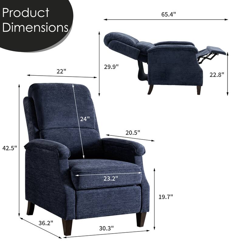 Push-Back Upholstered Recliner with Thickened Seat Cushion Backrest