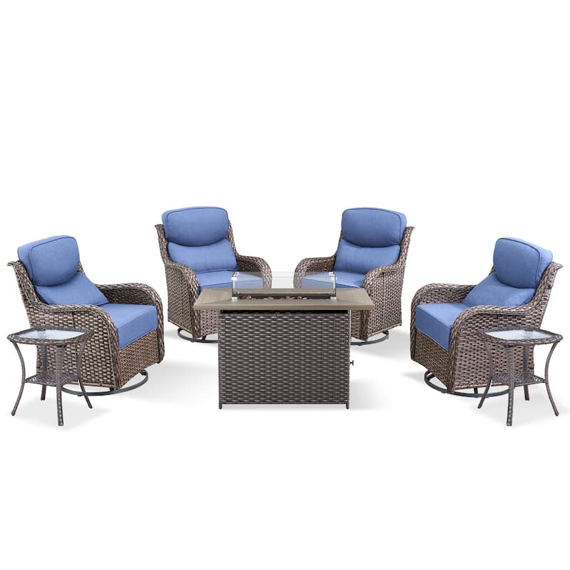 Pocassy 7 Pieces Outdoor 6 Inch Swivel Chair Table with Fire Pit Table