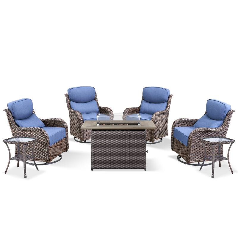 Pocassy Outdoor 6 Inch Sofa Swivel Chairs with Fire Pit Table Set