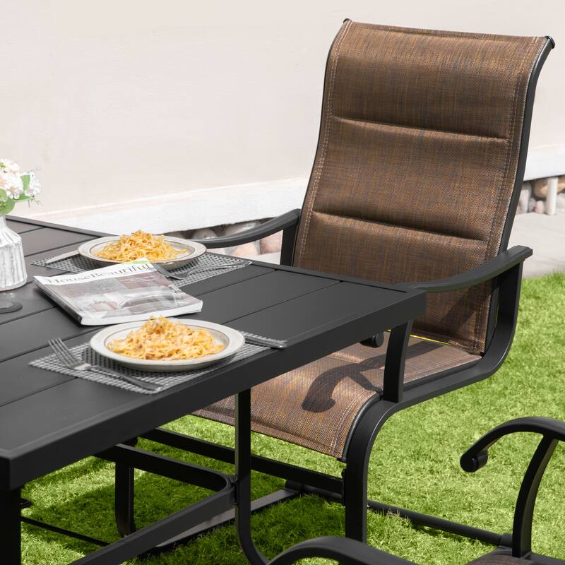 Outdoor 5-Piece Dining Set with Umbrella Hole, Textilene and Iron