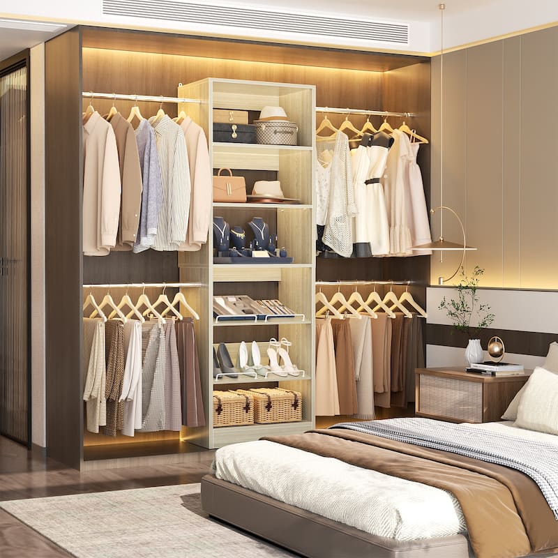 Cimly Closet Oragnizer System with Adjustable Hanging Rods, Shoe Rack, and Storage Shelves