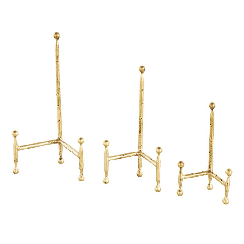 Metal Slim Display Easel with Ball Accents - Set of 3 Black or Gold - Roche River Decor - Gold - 12", 10", 8"H