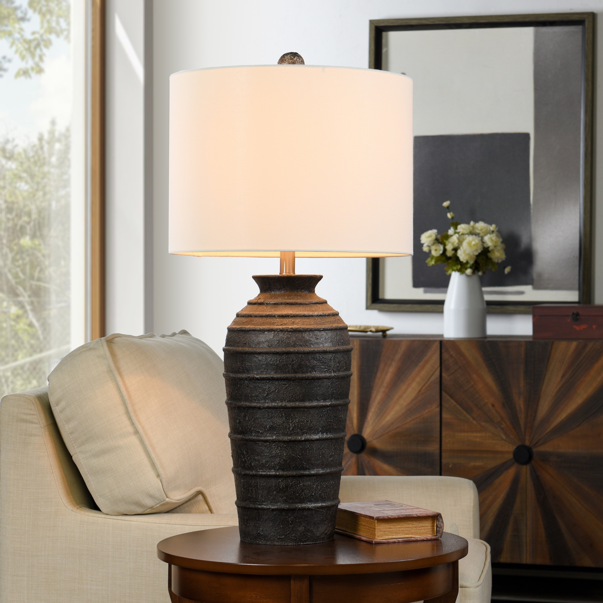 StyleCraft Hampton - Poly Resin Table Lamp - Matte Black - White Shade