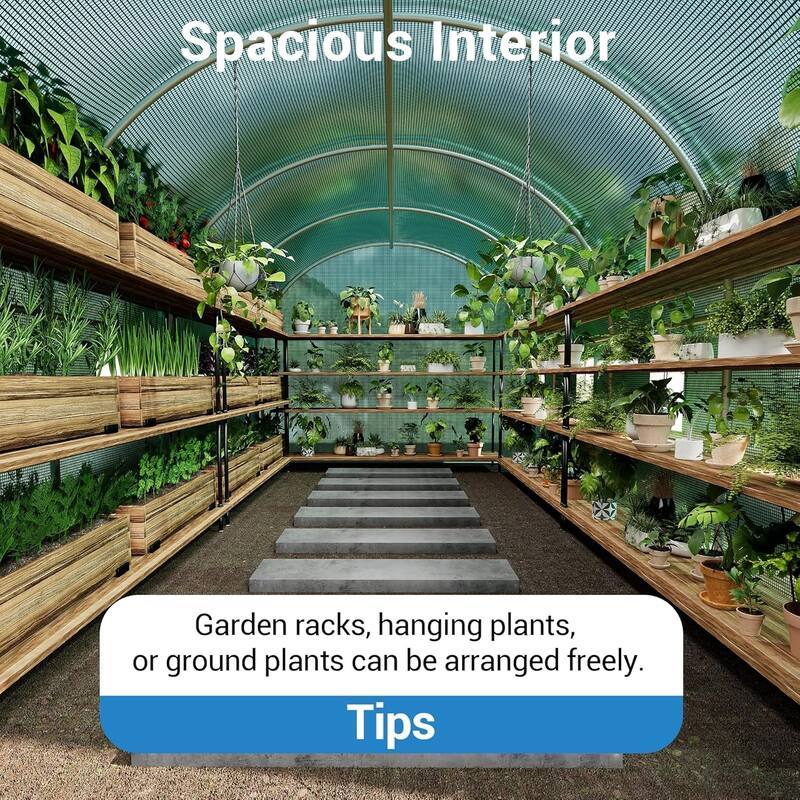 15X7x7 Ft Large Walk-in Outdoor Greenhouse with Swing Door & 8 Mesh Windows, Green - W200*D450*H200cm