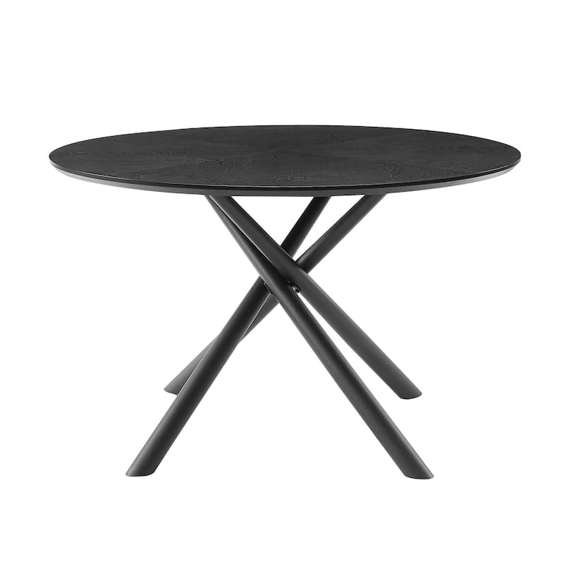 47.25'' Round MDF Coffee Table End Table Short Leisure Tea Table Cross Legs Metal Base, Easy to Assemble - Black