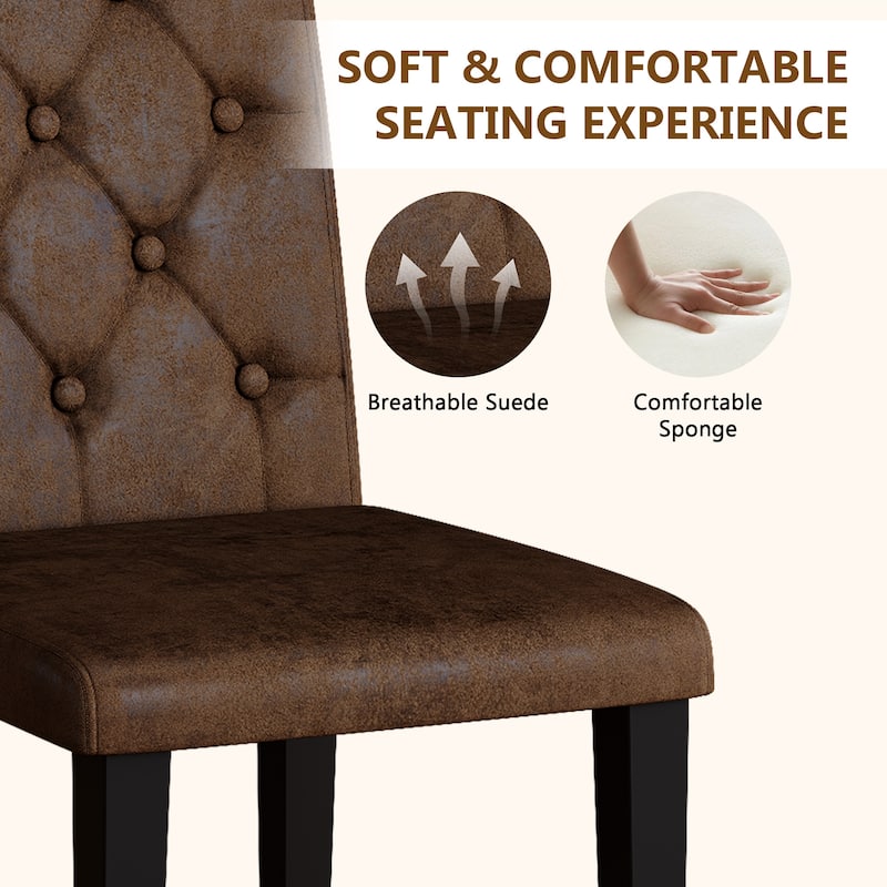 Set of 4 Suede Fabric Dining Chairs: Features a decorative button-tufted backrest, and has black metal legs