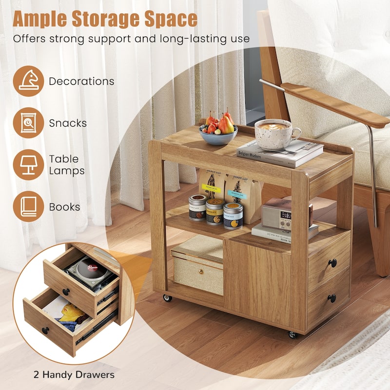 Gymax 2 PCS Narrow End Table Modern 2-Drawer Sofa Side Table w/ Open