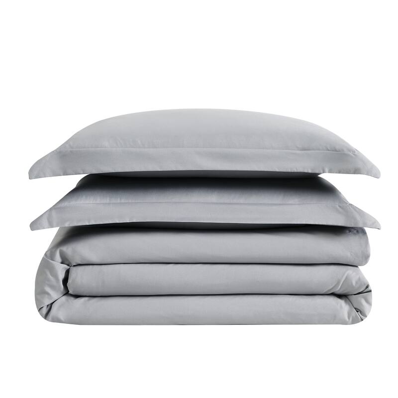 London Fog Garment Wash Solid 3 Piece Duvet Cover Set - Grey - Full - Queen