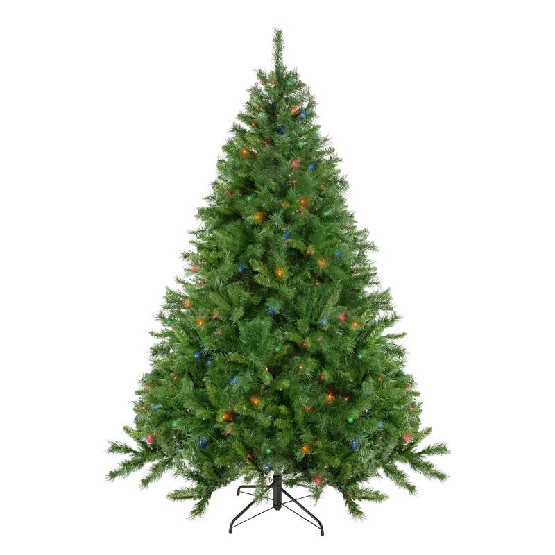 7.5' Chatham Pine Artificial Christmas Tree, Multi-Color Lights - 7.5 Foot