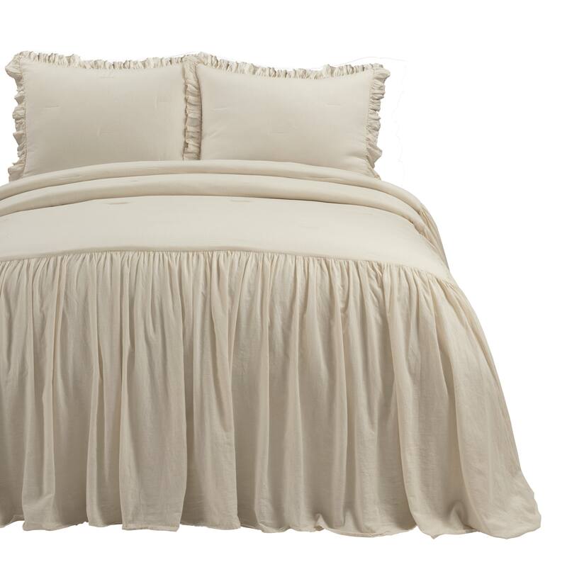 Lush Decor Belgian Flax Prewashed Linen Rich Cotton Blend Bedspread 3Piece Set