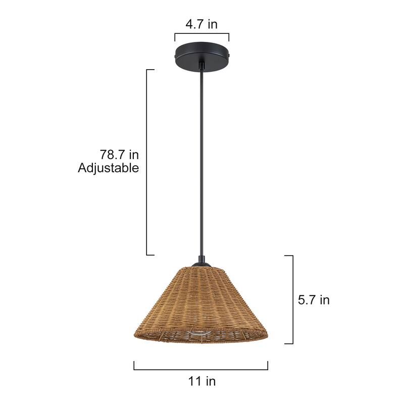 1-Light Farmhouse Straw Hat Hand Woven Chandelier with Natural Rattan Shade