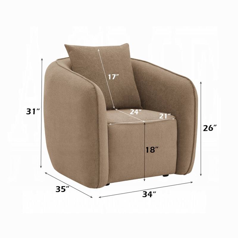 Keina Accent Chair, Modern Rounded Back, Brown Chenille, 1 Back Pillow
