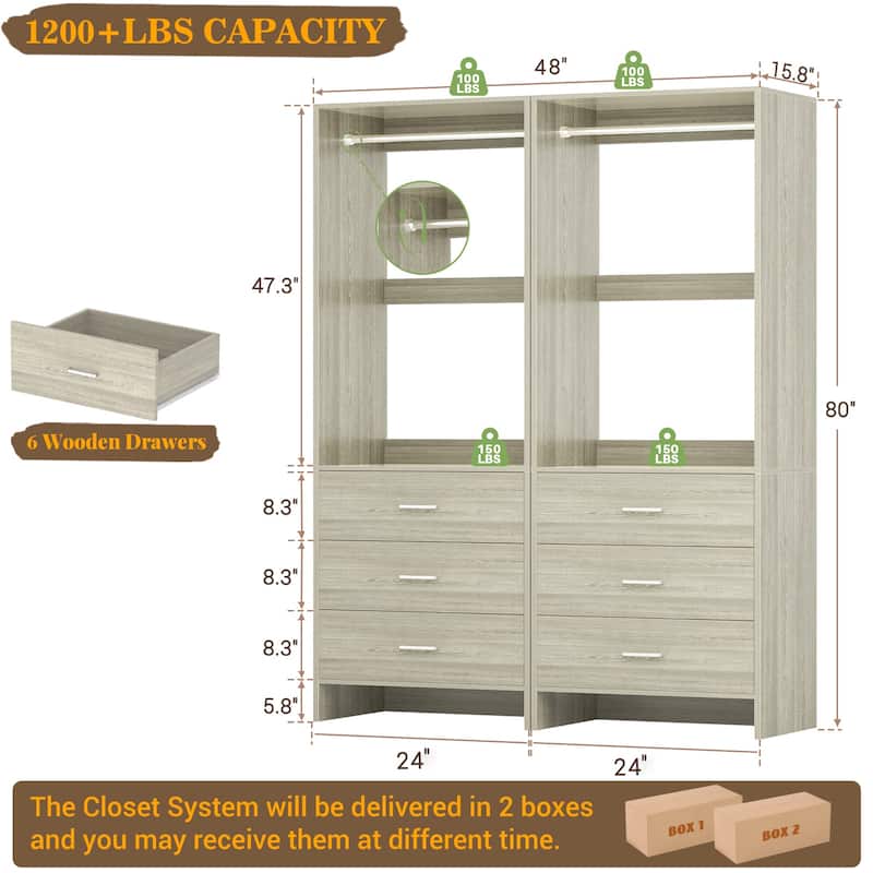 Cimly Freestanding Closet Sytem, Closet Organizer Wardrobe for Walk-in and Reach-in Closet