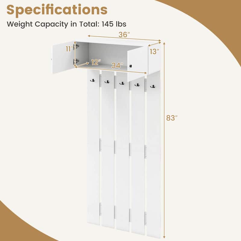 Costway Wall Mounted Entryway Wall Coat Rack with 5 Double Hooks & - See Details