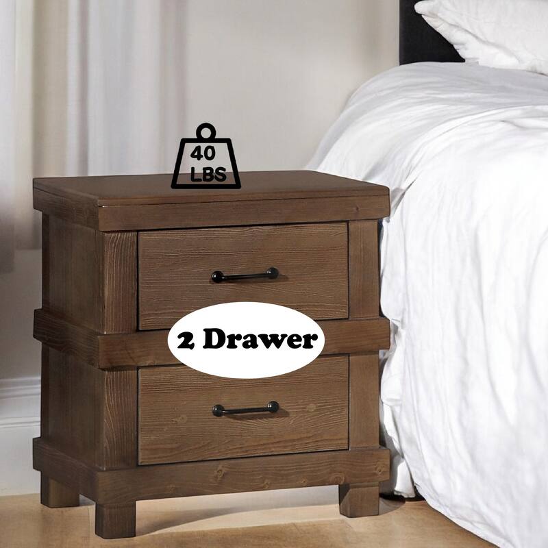 Antique Oak Finish Nightstand with Two Spacious Drawers