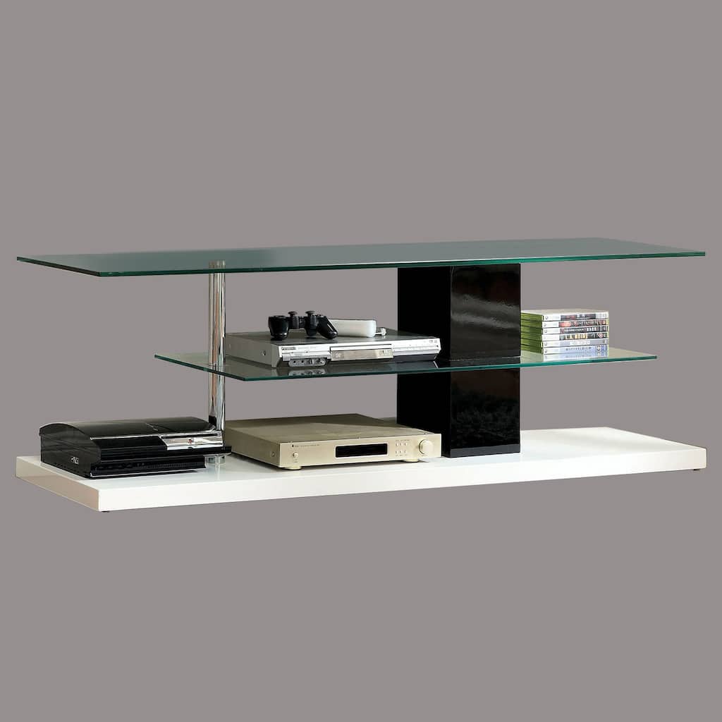 Contemporary Style TV Console with Glass Top and Pedestal Base, Multicolor