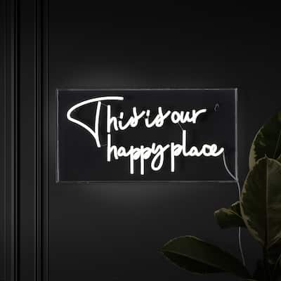 This Is Your Happy Place 19.6" X 10.1" Contemporary Glam Acrylic Box USB Operated LED Neon Light, White by JONATHAN Y