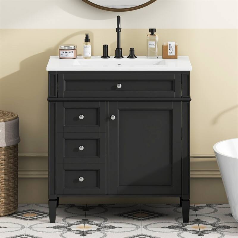 30'' Bathroom Wood Storage Vanity Cabinet with Top Sink and Drawers