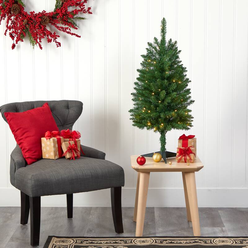 3' Slim Green Mountain Pine Christmas Tree with 50 Clear LED Lights