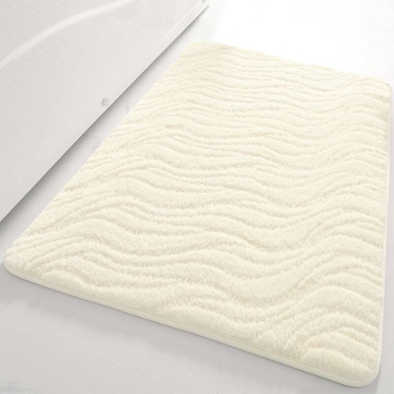 Wave Pattern Bathroom Mat Soft Absorbent Non-Slip Back Dry Bath Floor Rugs Toilet Home - Beige - 16" x 24"