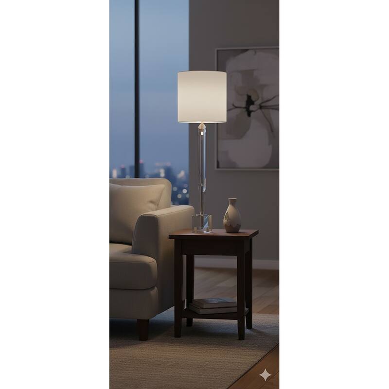 1 Light Clear Crystal Table Lamp With Polished Nickel Frame