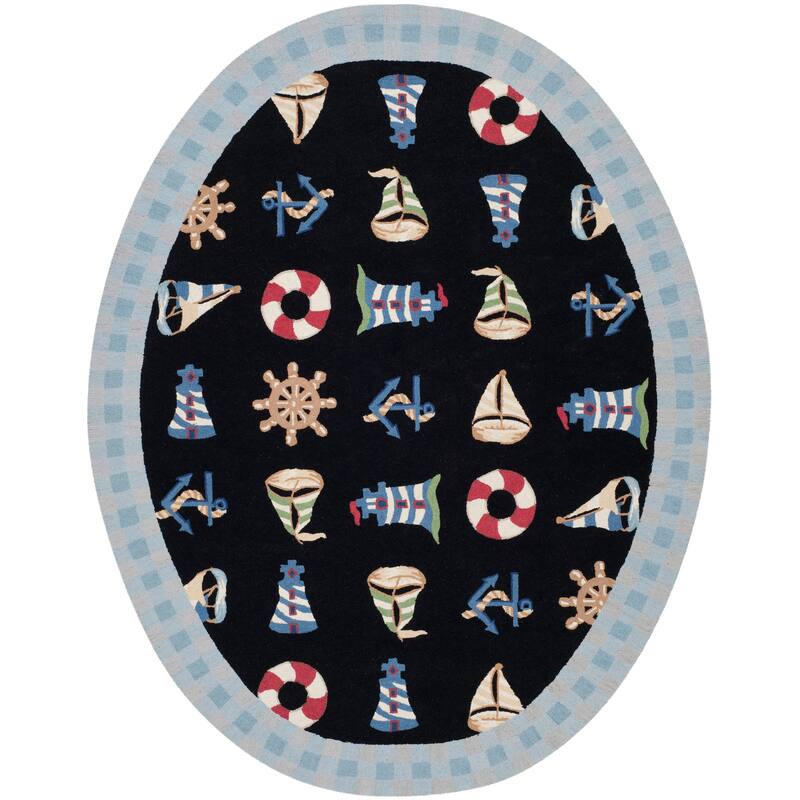SAFAVIEH Handmade Chelsea Culina French Country Wool Rug - 7'6" x 9'6" Oval - Black