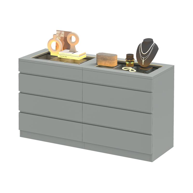 Moasis 8 Drawer High Gloss Dresser with RGB LED Light for Modern Bedroom Storage