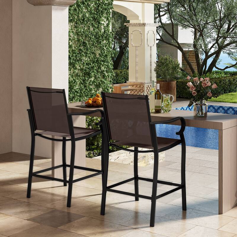Gymax Outdoor Counter Height Bar Stools Set of 4 w/ Back Armrest &