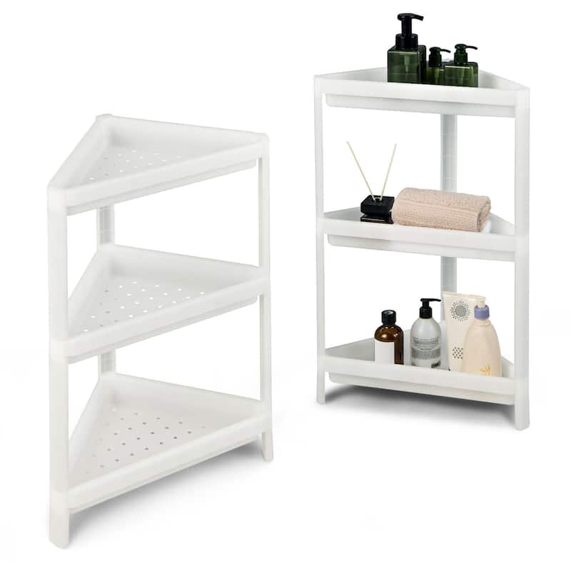 Gymax 2PCS 3 Tier Detachable Floor Corner Shower Shelf Counter Corner