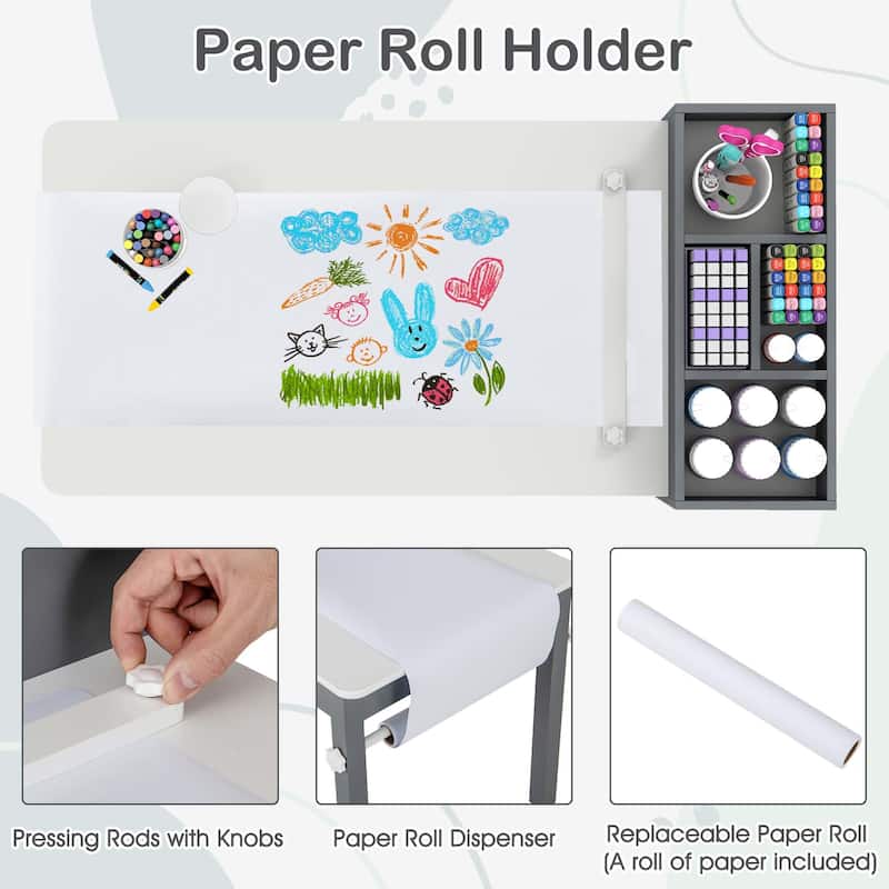 Costway Kids Art Table & Chairs Set with Paper Roll Wooden Craft Study - See Details