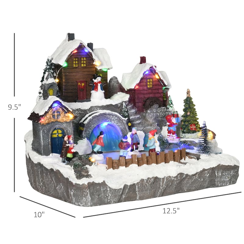HOMCOM Christmas Village, Skating Pond Animated Winter Wonderland Set with Multicolored LED Light