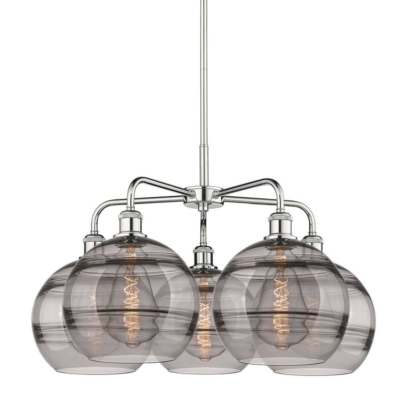 Innovations Lighting 516-5CR-18-28 Rochester Chandelier Rochester 5 - Polished Chrome / Light Smoke