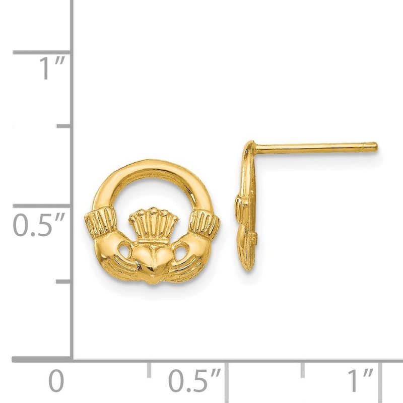 Curata 14k Yellow Gold 11mm Claddagh Celtic Knot Post Earrings