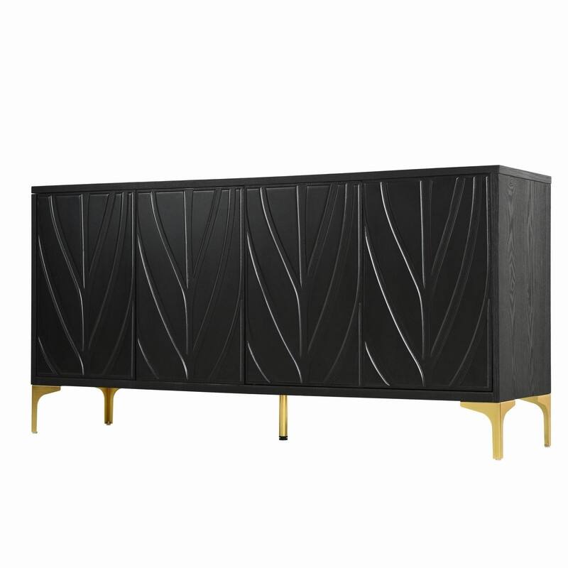 59.84" Carved Sideboard Buffet Cabinet with Press-to-Open Design for Dining Room or Living Room