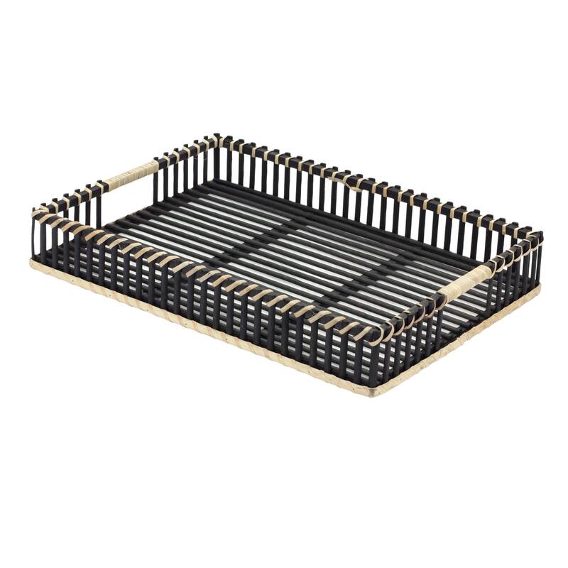 HomeRoots Set of Two Black Solid Wood Tray With Handles