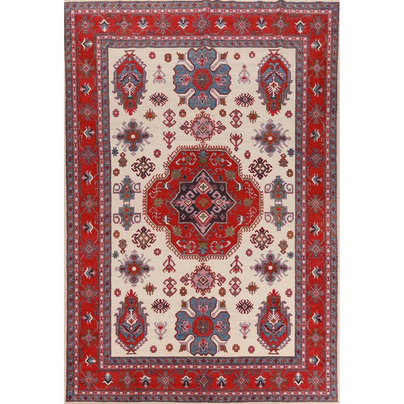 Hand Knotted Oriental 100% Wool Carpet Traditional Medallion Beige & Ivories Kazak Area Rug - 11' 7'' X 8' 7''