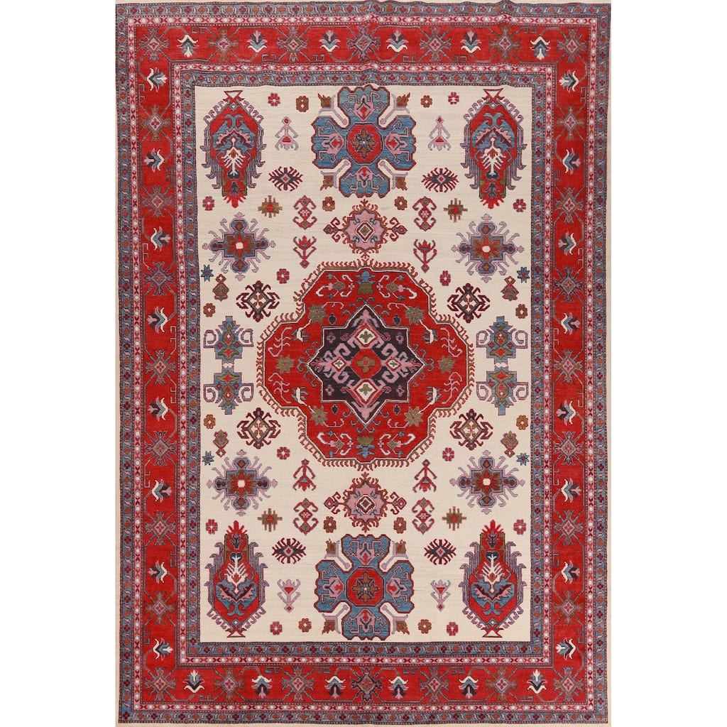 Hand Knotted Oriental 100% Wool Carpet Traditional Medallion Beige & Ivories Kazak Area Rug - 11' 7'' X 8' 7''