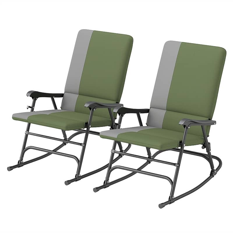 Set of Two Oversized Outdoor Rocking Chairs Steel Frame 600D Oxford Cloth and PP Cotton - 27.6" W x 42.9" D x 36.6" H - Gray and Dark Green