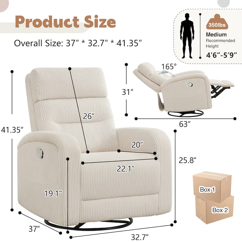 Aemeios Faux Leather Swivel Glider Rocker Manual Recliner