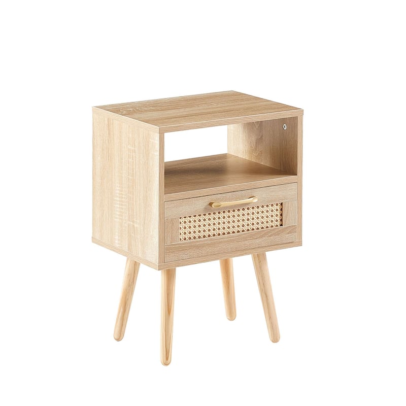 15.75" Rattan 1-Drawer Nightstand