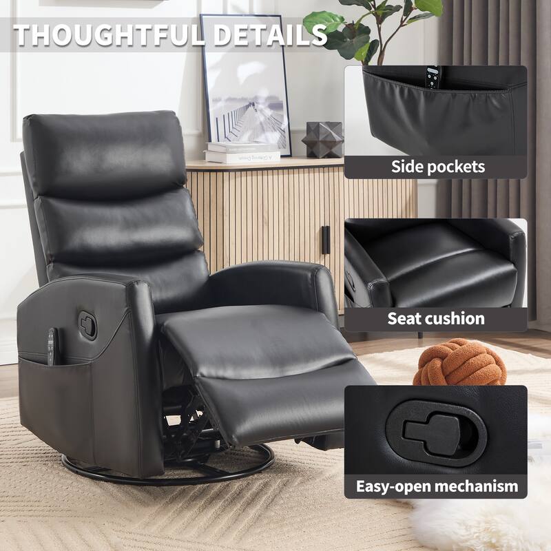 Heat Massage Manual Recliner Chair with Rocker and Swivel in Fabric for Living Room