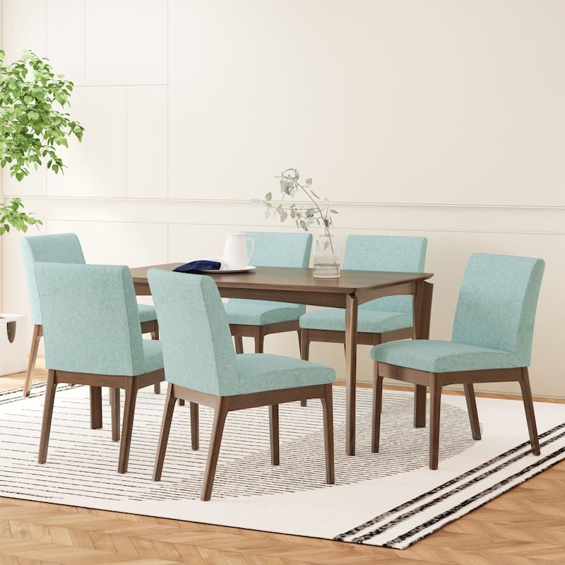 Atherton Wood 7 Piece Dining Set by Christopher Knight Home - Walnut + Mint