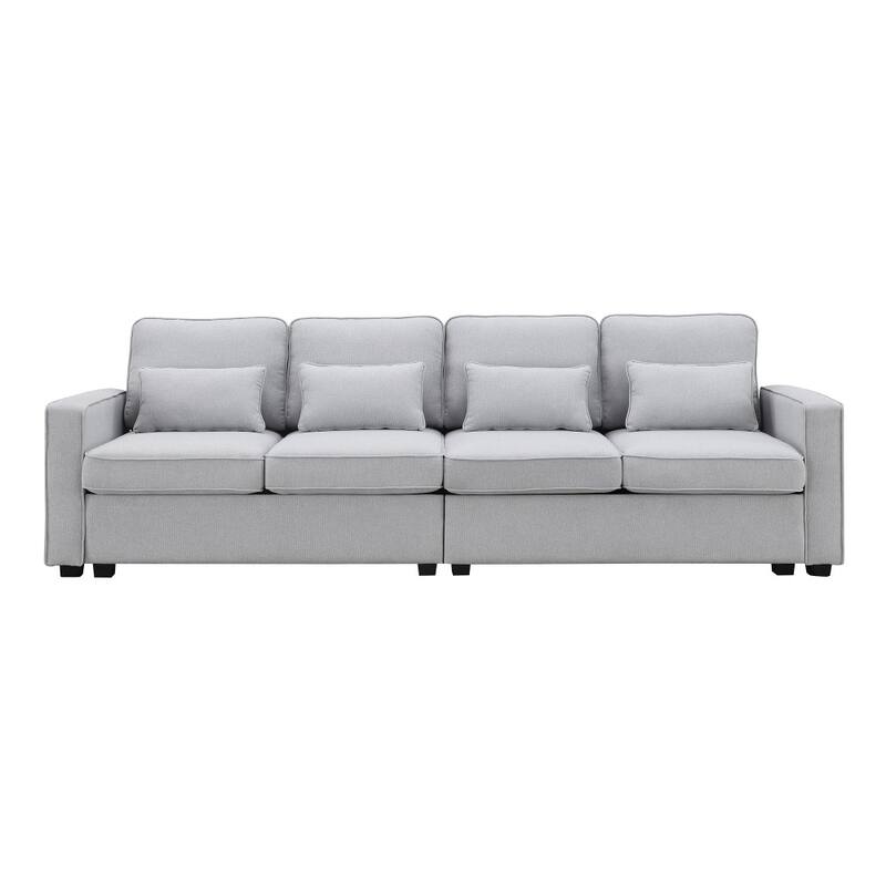 104" 4-Seater Modern Linen Fabric Sofa with Armrest Pockets and 4 Pillows