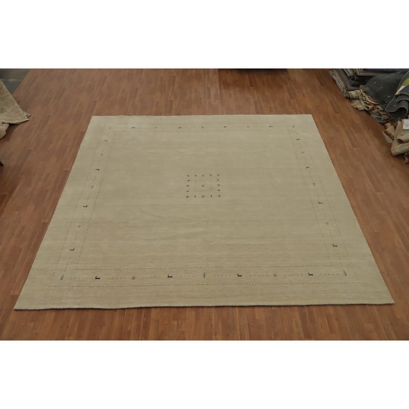 Hand Knotted Oriental 100% Wool Carpet Tribal Animal Pictorial Beige & Ivories Gabbeh Area Rug - 11' 11'' X 12' 0''