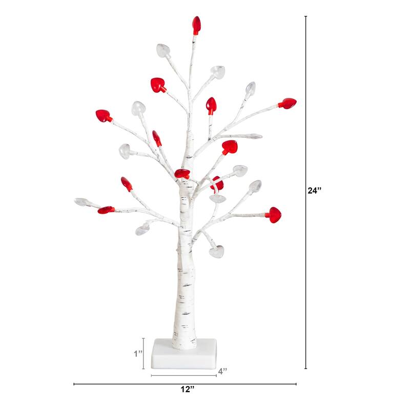 2-ft Pre-Lit Valentine's Day Twig Tree with 24 Red & White Lights