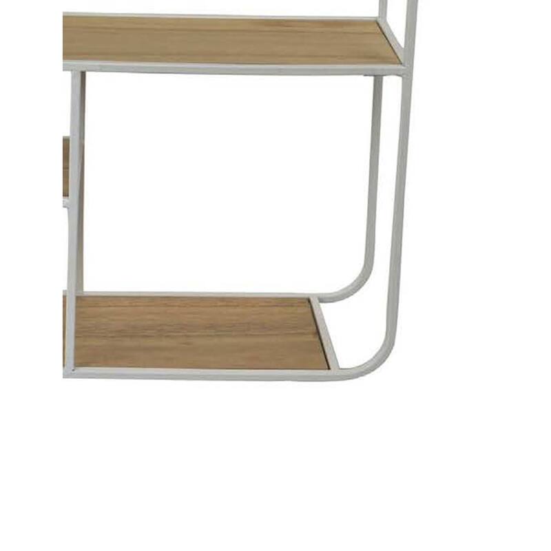 Decorative Wall Shelf with 6 Staggered Wood Racks, White Metal 24 Inch