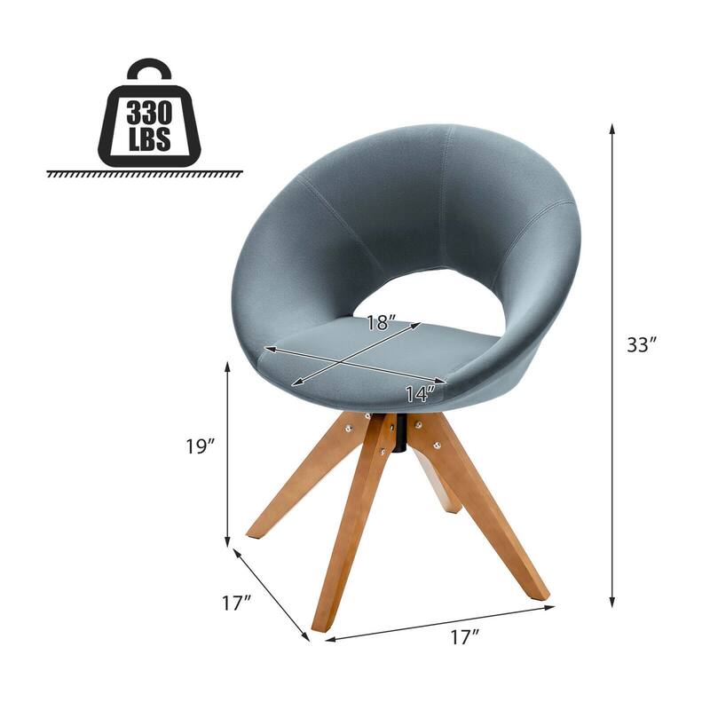Gymax Set of 2 Swivel Accent Chair Modern Velvet Vanity Chair w/ Wood