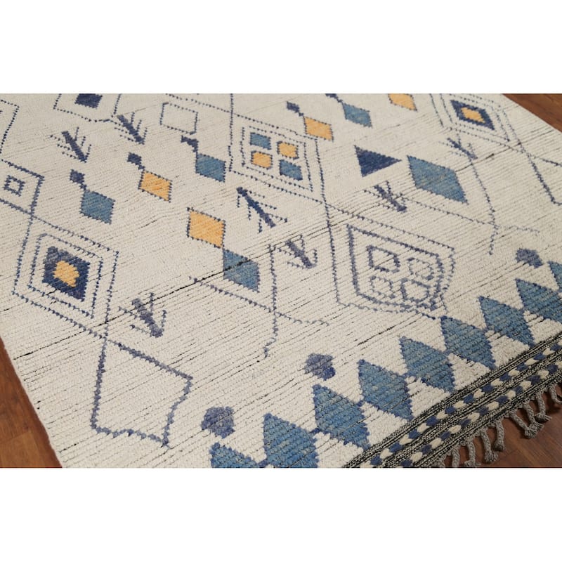 Geometric Moroccan Oriental Area Rug Hand-Knotted Wool Carpet - 5'9"x 9'0"